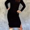 Czarna midi sukienka dzianinowa w warkocze RUE PARIS onesize - obrazek 3