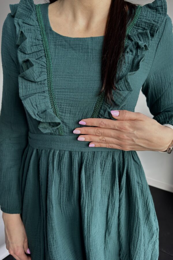 Sukienka Gaja - muślinowa z falbanką od ciąży po karmienie piersią i dalsze macierzyństwo